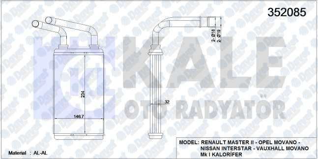 KALE 352085 Kalorifer Radyatoru Renault Master Ii - Opel Movano - Nissan Interstar 1.9-2.2 Dti 98>